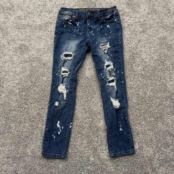 VIP Jeans Distressed Ripped Edgy Dark Wash Bleached Streetwear - Picture 1 of 8